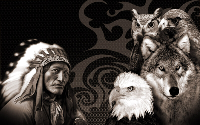 Native American Man with Animals — Black, Dramatic