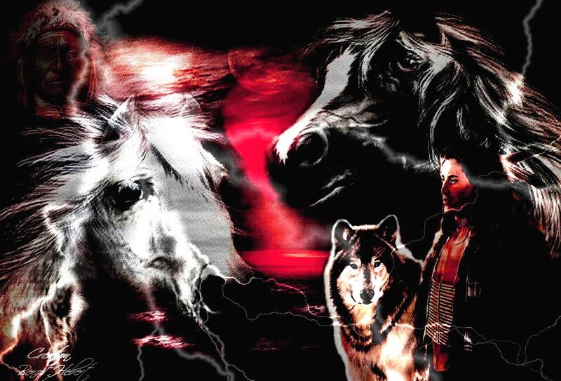 Native American Man with Animals — Black