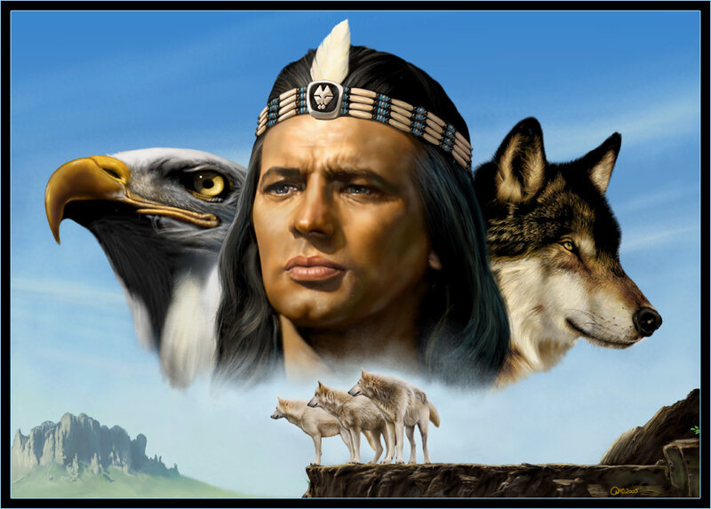 Native American Man with Animals