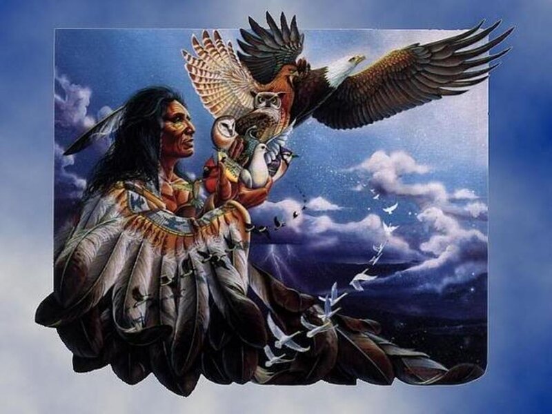 Native American Man with Birds
