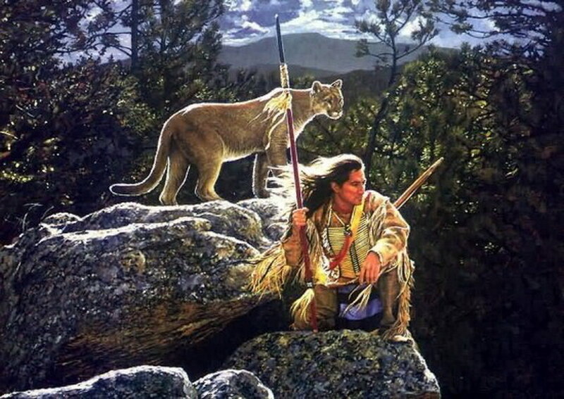Native American Man with Cougar