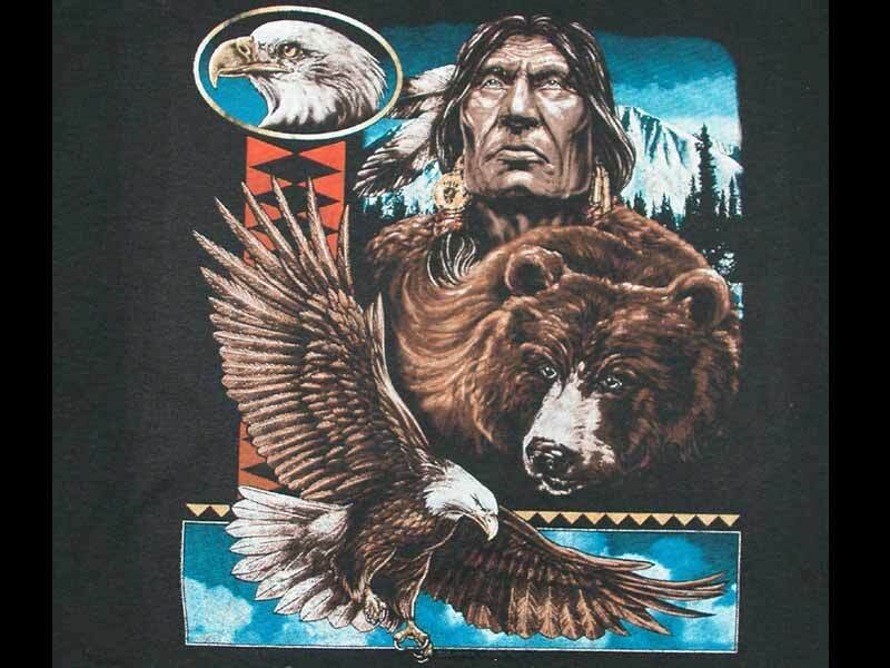 Native American man with eagle and bear