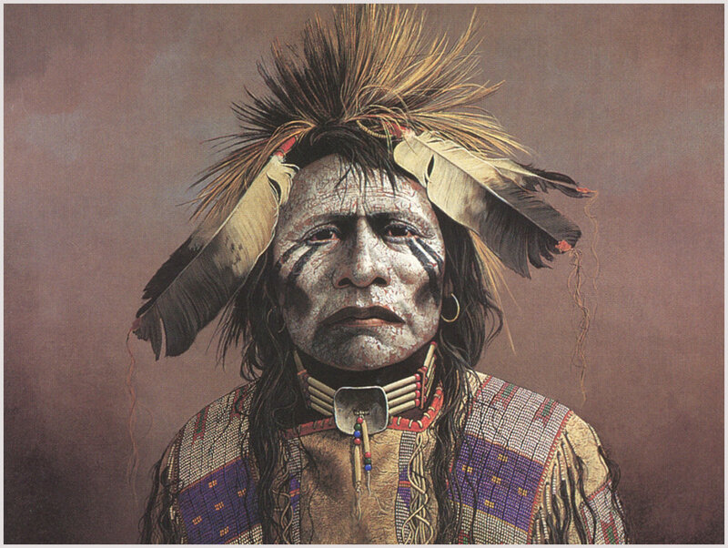 Native American Man with Face Paint — Brown, Dramatic