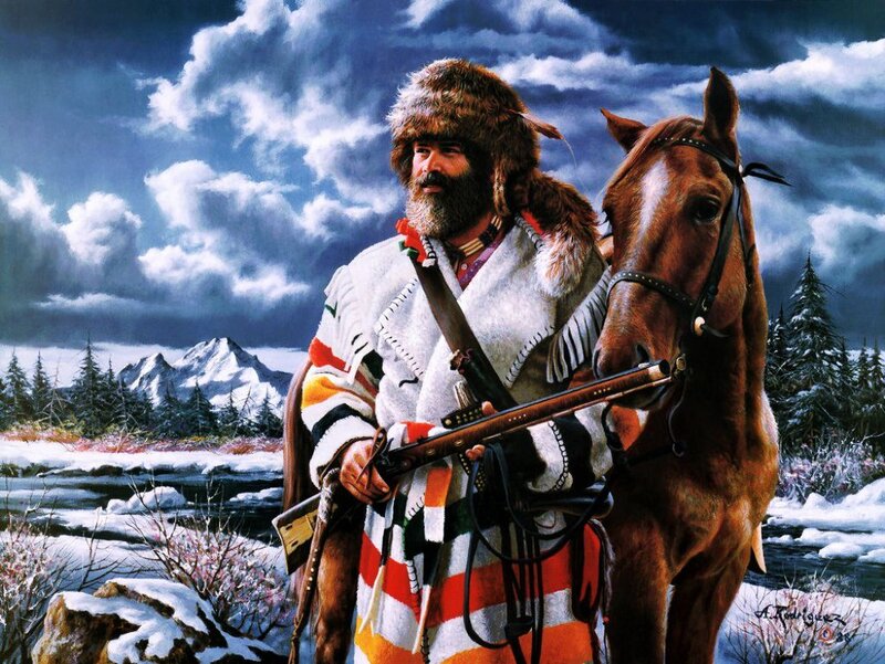 Native American Man with Horse — Blue, Dramatic
