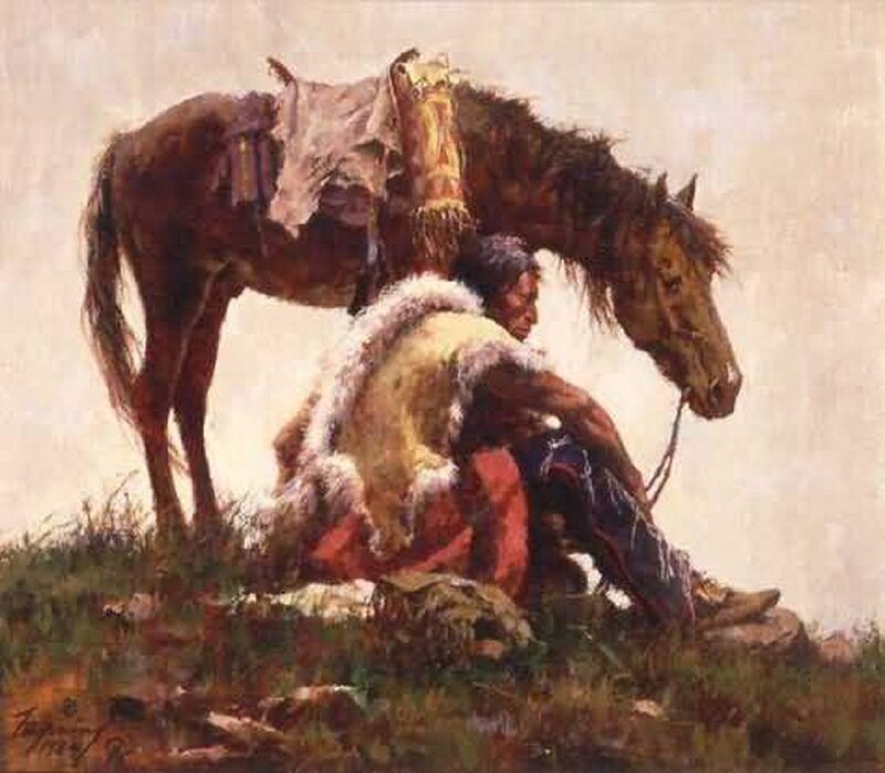 Native American Man with Horse — Brown, Calm