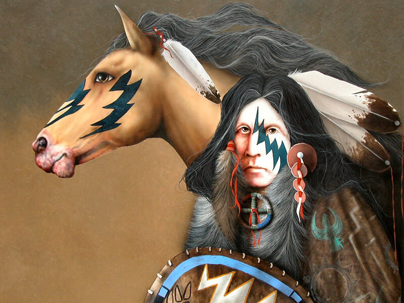 Native American Man with Horse — Brown