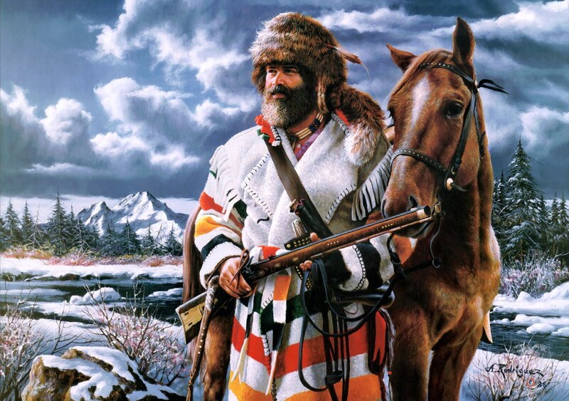 Native American Man with Horse — White