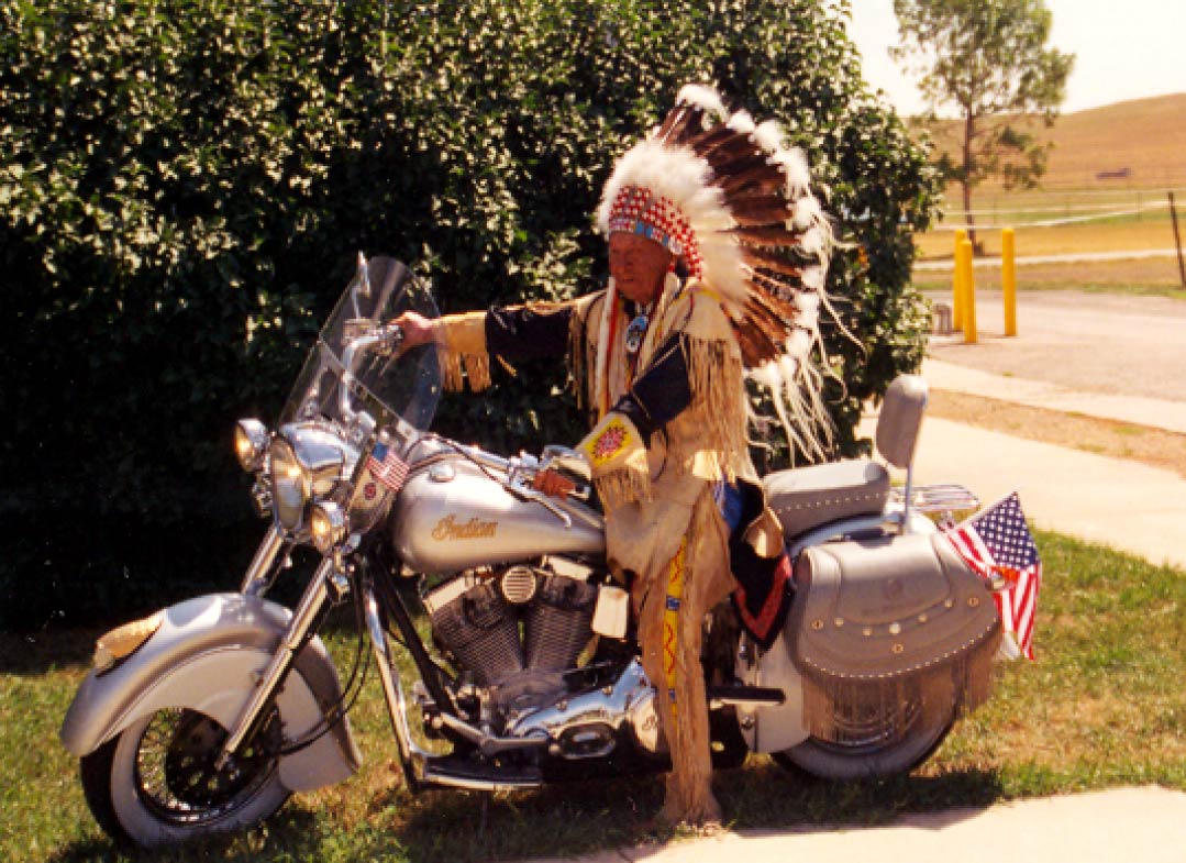 Native American man with motorcycle