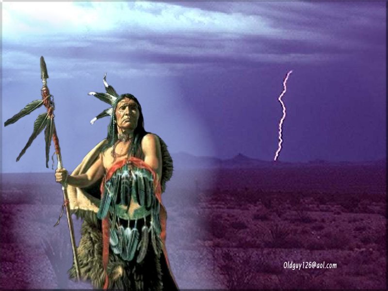 Native American Man with Staff — Purple
