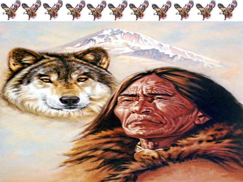Native American Man with Wolf — Brown, Dramatic
