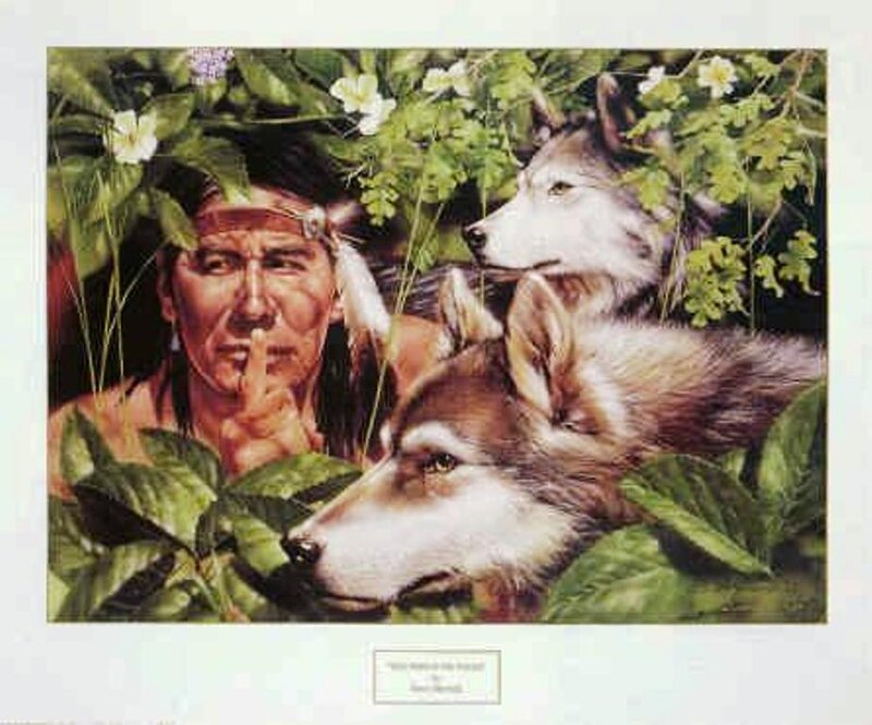 Native American Man with Wolves