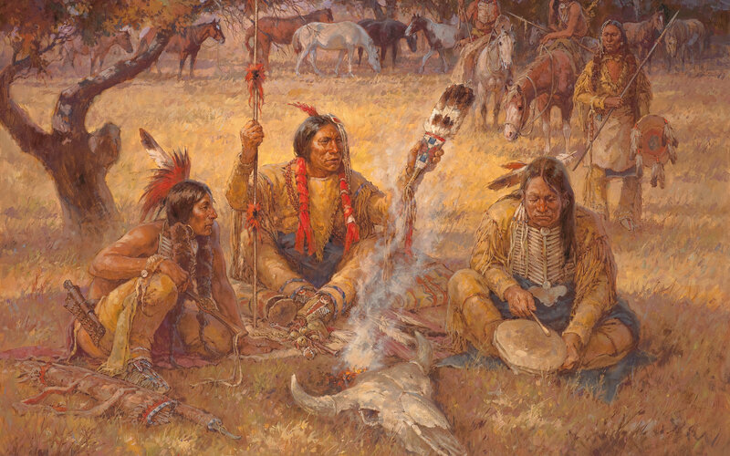 Native American Men Around Fire