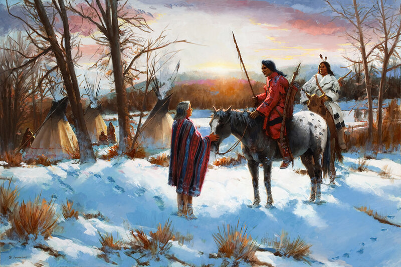 Native American Men on Horseback — White