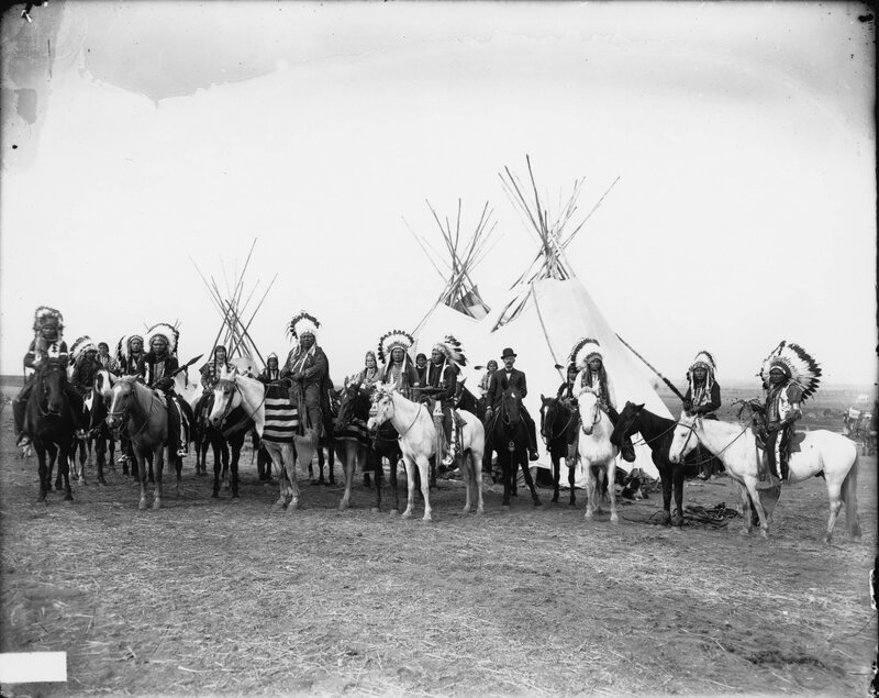 Native American Men on Horses — Black, Historical