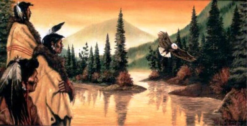 Native American Men Watching Eagle