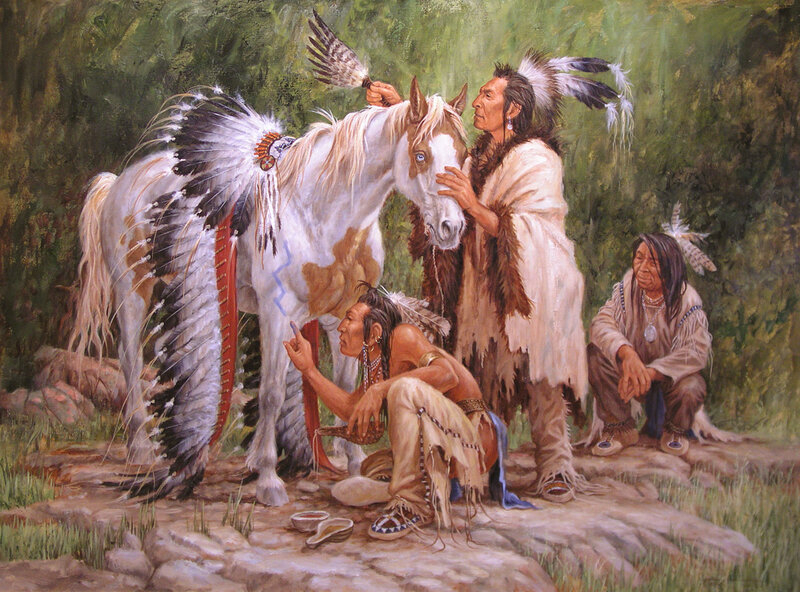 Native American Men with Horse