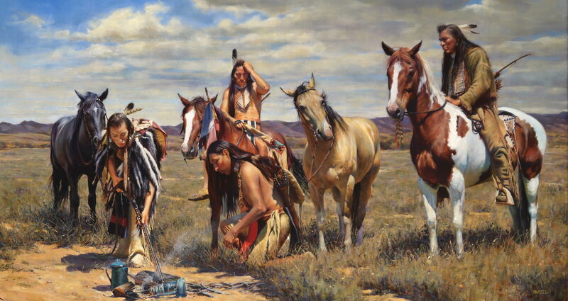Native American Men with Horses — Brown, Dramatic, Afternoon