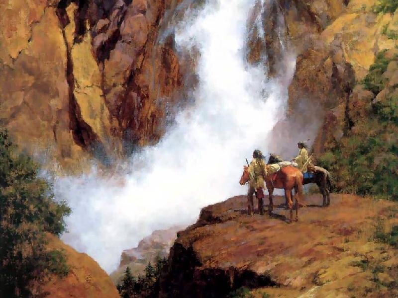 Native American Men with Horses — Brown