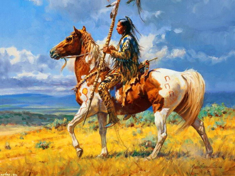 Native American on Horse — Blue, Dramatic, Afternoon