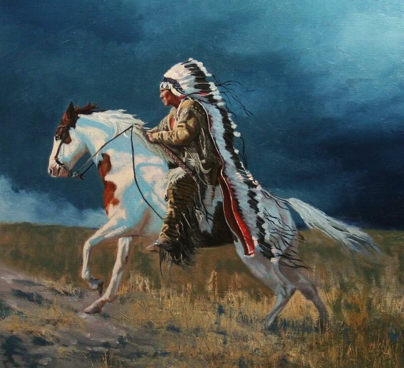 Native American on Horse — Blue, Dramatic