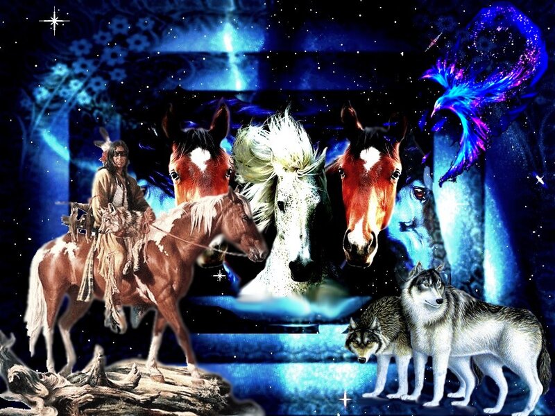Native American on Horse — Blue, Fantasy