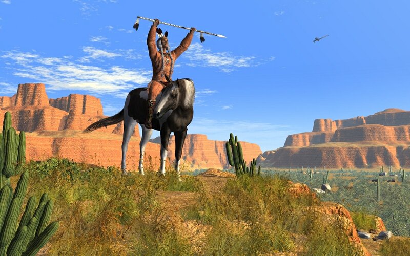 Native American on Horse — Blue, Serene, Afternoon