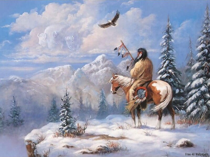 Native American on Horse — Blue, Serene