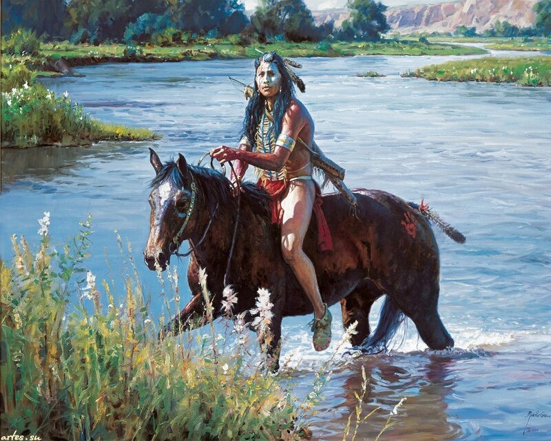 Native American on Horse — Blue