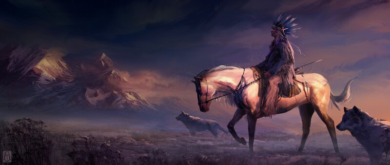 Native American on Horse — Purple