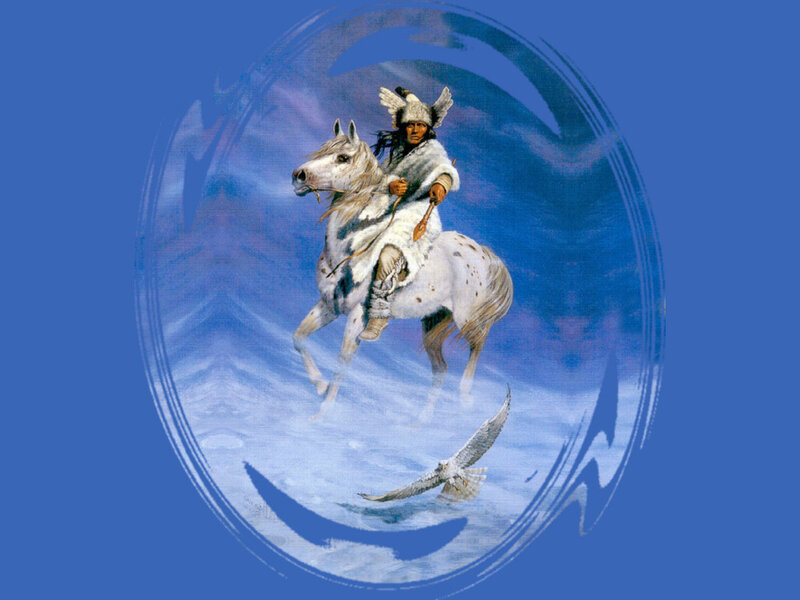 Native American on Horseback — Blue, Dramatic