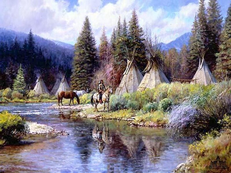 Native American on Horseback — Blue, Serene, Afternoon