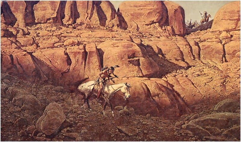 Native American on Horseback — Brown, Dramatic, Afternoon