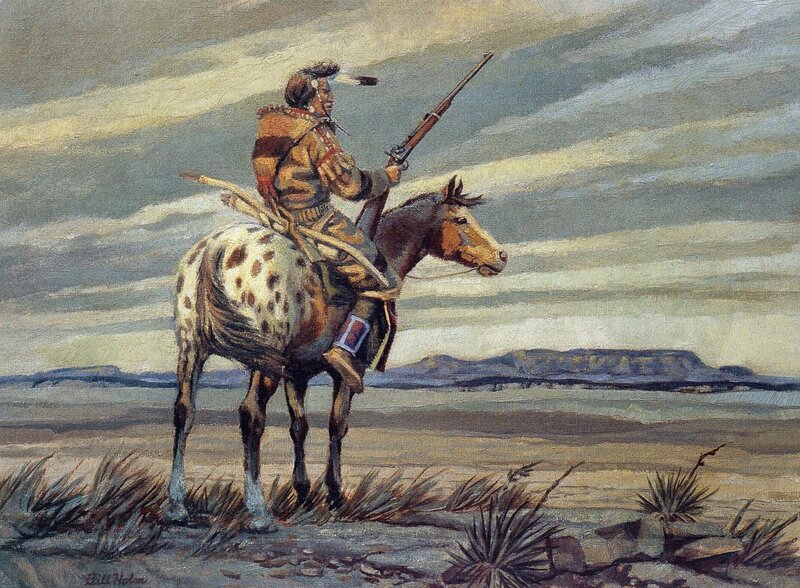 Native American on Horseback — Brown, Dramatic, Sunset