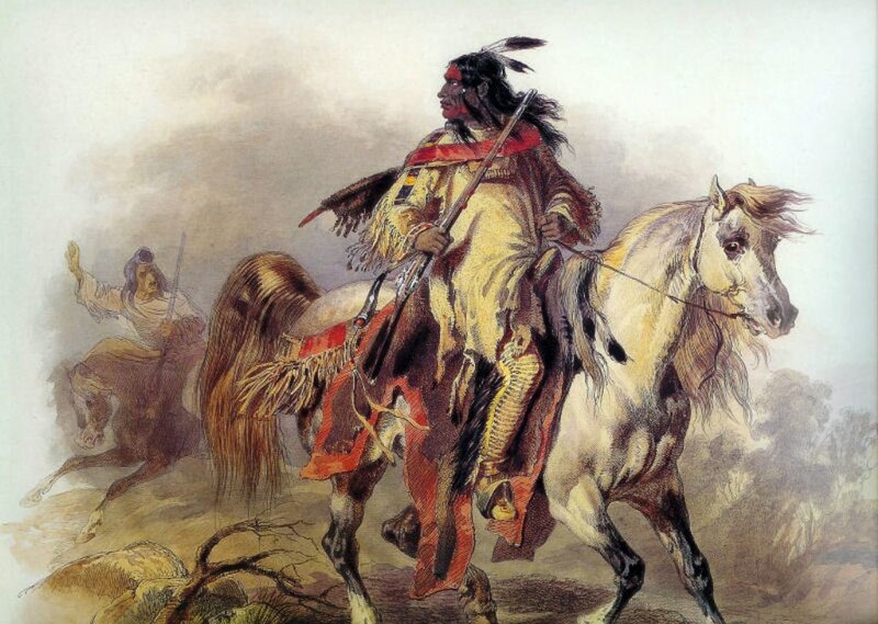 Native American on Horseback — Brown