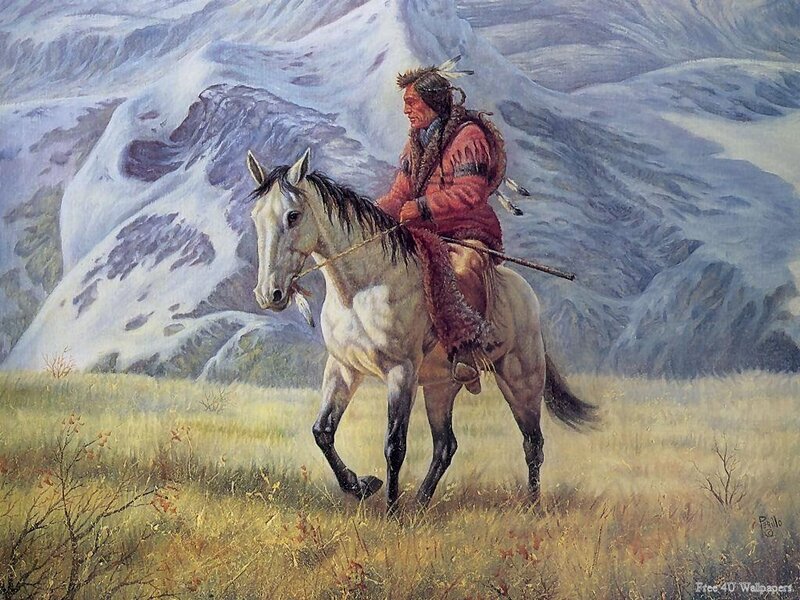 Native American on horseback in mountains
