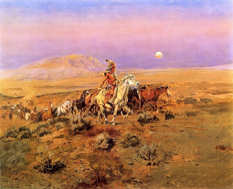 Native American on Horseback — Purple