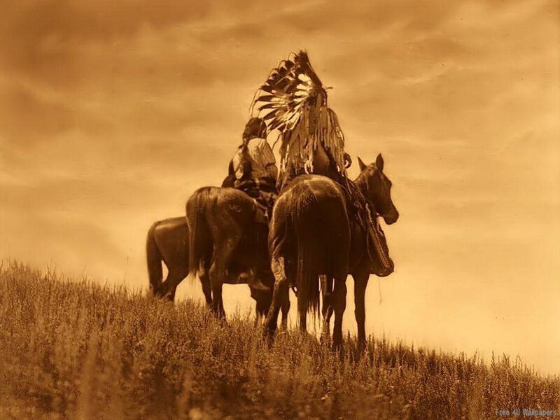 Native American on Horseback — Sepia, Dramatic