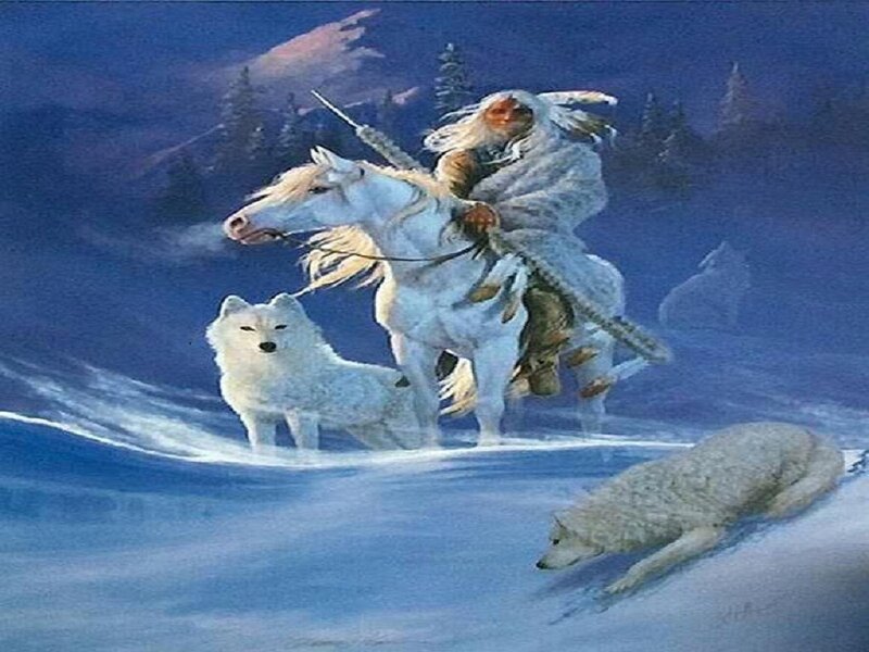 Native American on White Horse
