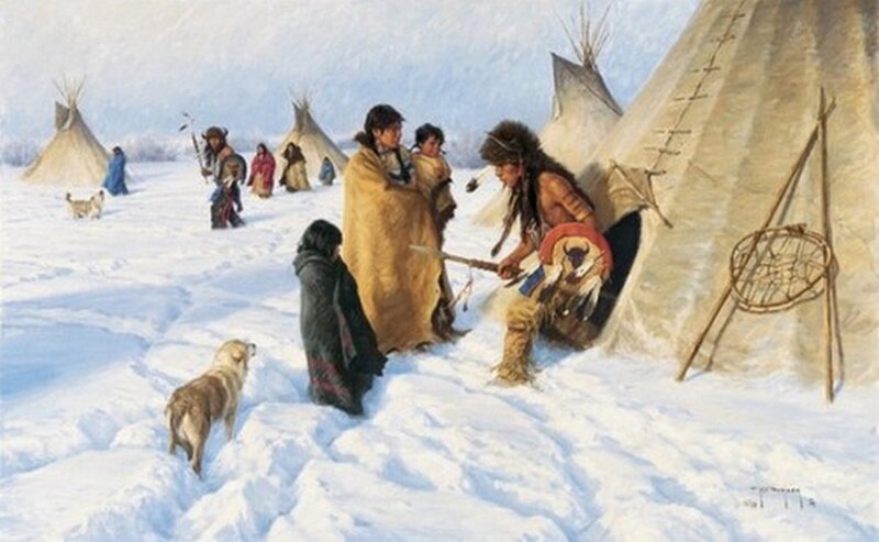 Native American People in Snow