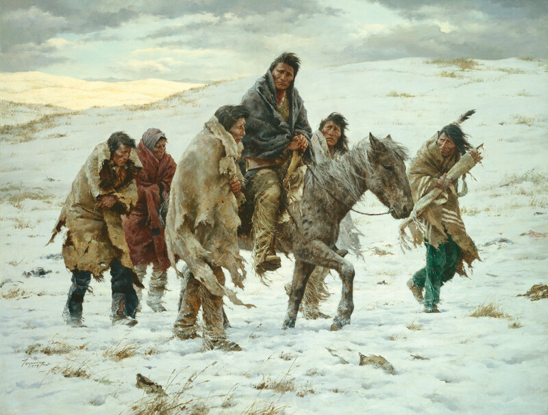 Native American People in Snow — White