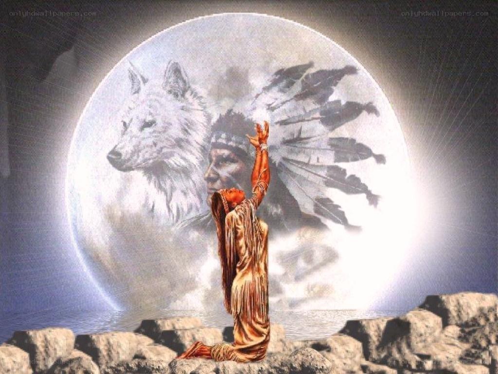 Native American prayer under moon