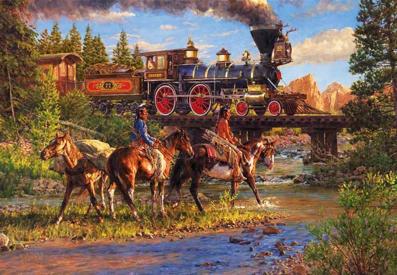 Native American Riders — Blue, Dramatic