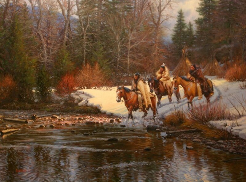 Native American Riders Crossing River