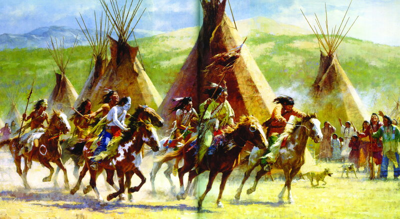 Native American Riders — Green, Dramatic