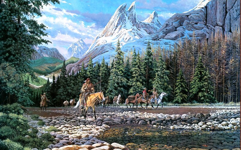 Native American Riders — Green