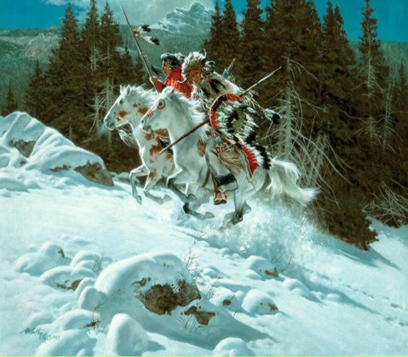 Native American riders in snow