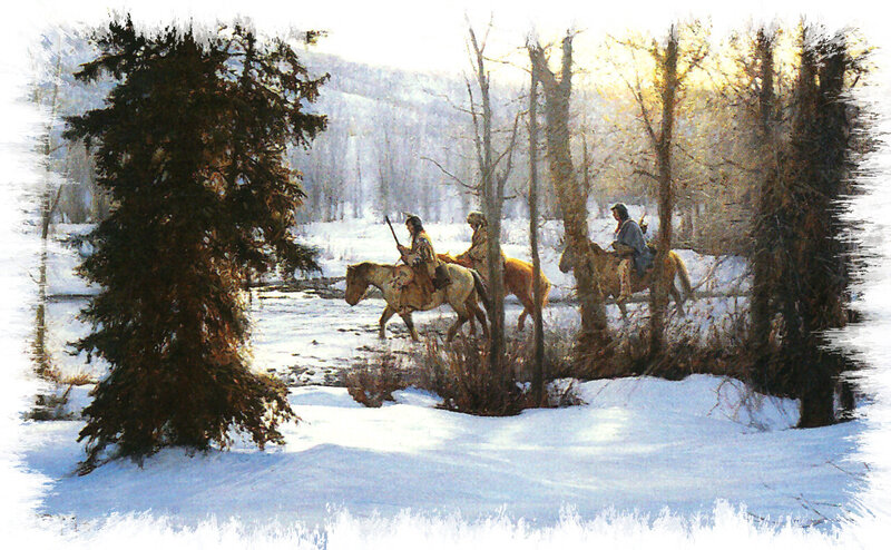 Native American Riders in Winter — White