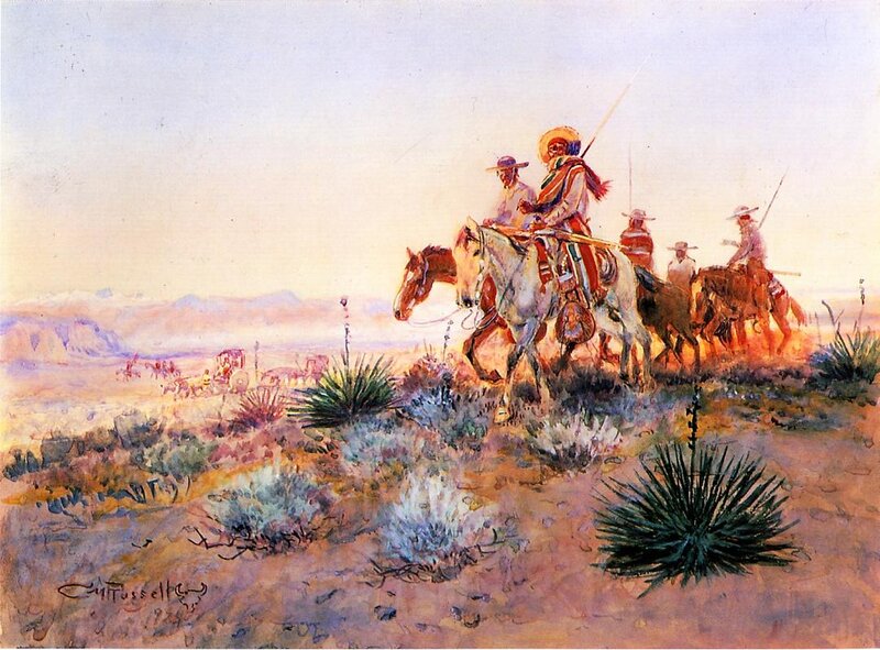 Native American Riders on Horseback — Brown