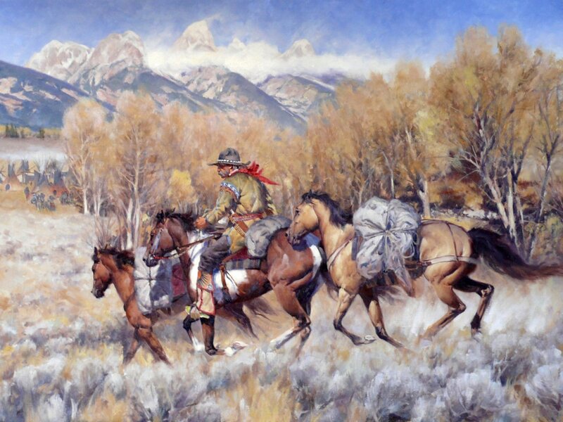 Native American Riders on Horses — Brown, Dramatic, Autumn