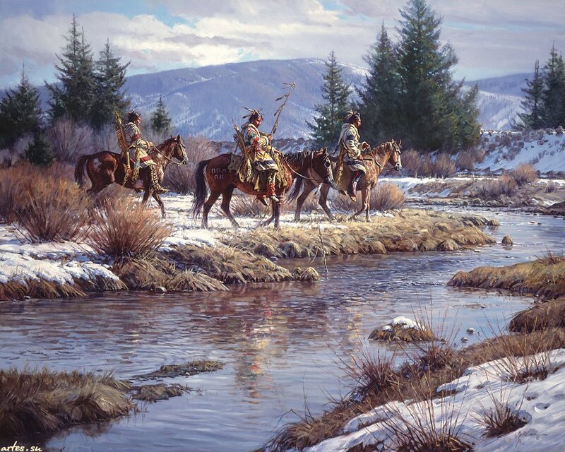 Native American Riders on Horses — Brown, Serene